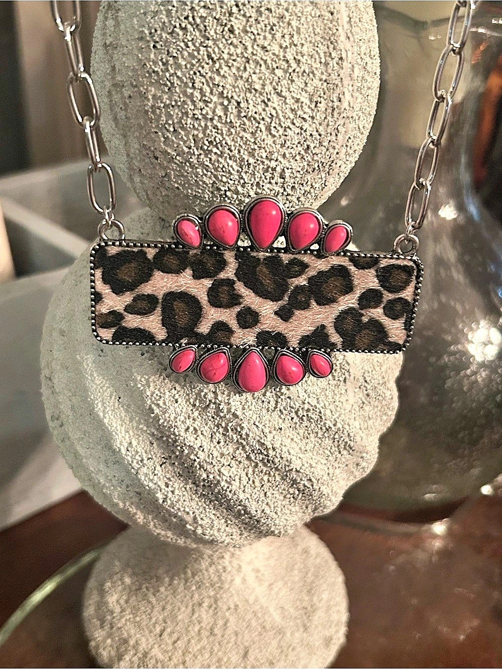 Leopard Print Necklace in Brown & Pink NWOT